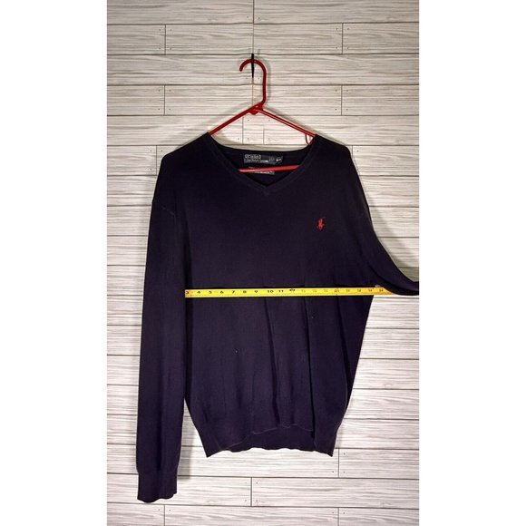 Polo Ralph Lauren Pima Cotton Knit Sweater Navy Medium Red Pony Lightweight Men - Picture 7 of 7